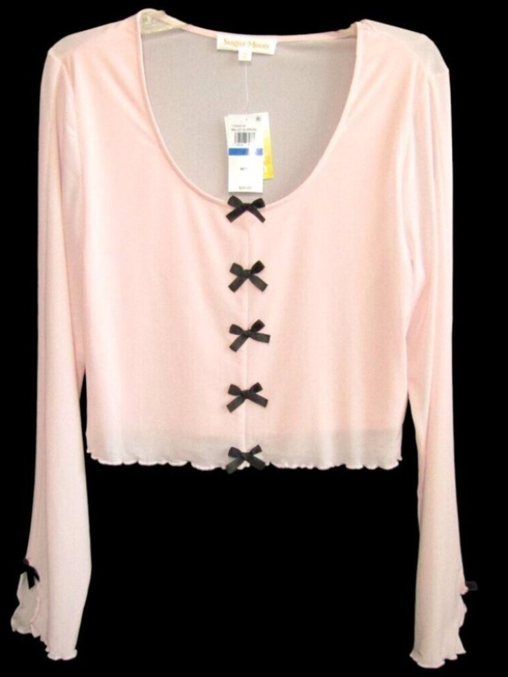 Sugar Moon Pink Bow Front Top Size XL Long Sleeve Sheer Mesh Kawaii Y2K New Tag